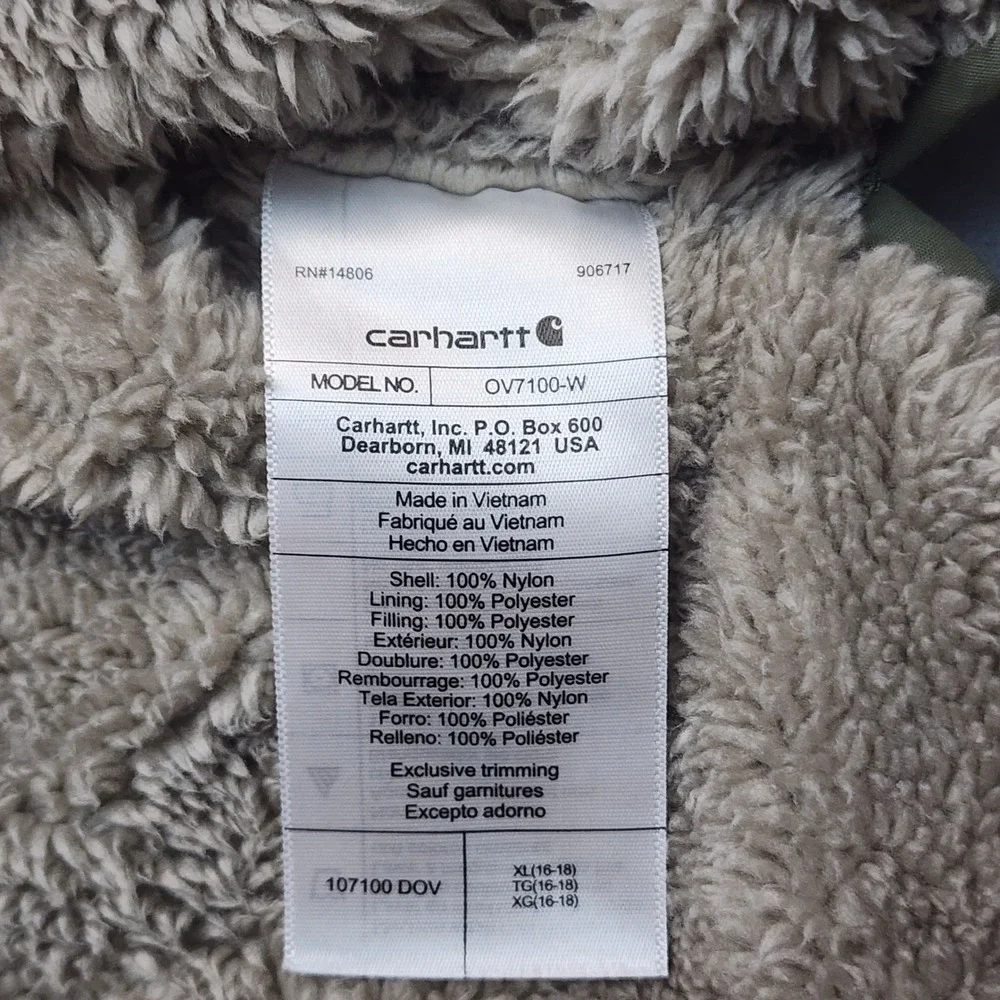 Carhartt Rain Defender Relaxed Fit Sherpa Lined Quilted Vest Olive Green XL